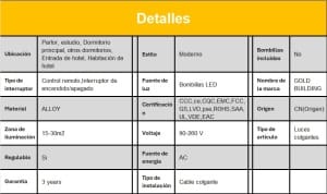especificaciones luminaria Gold building 1